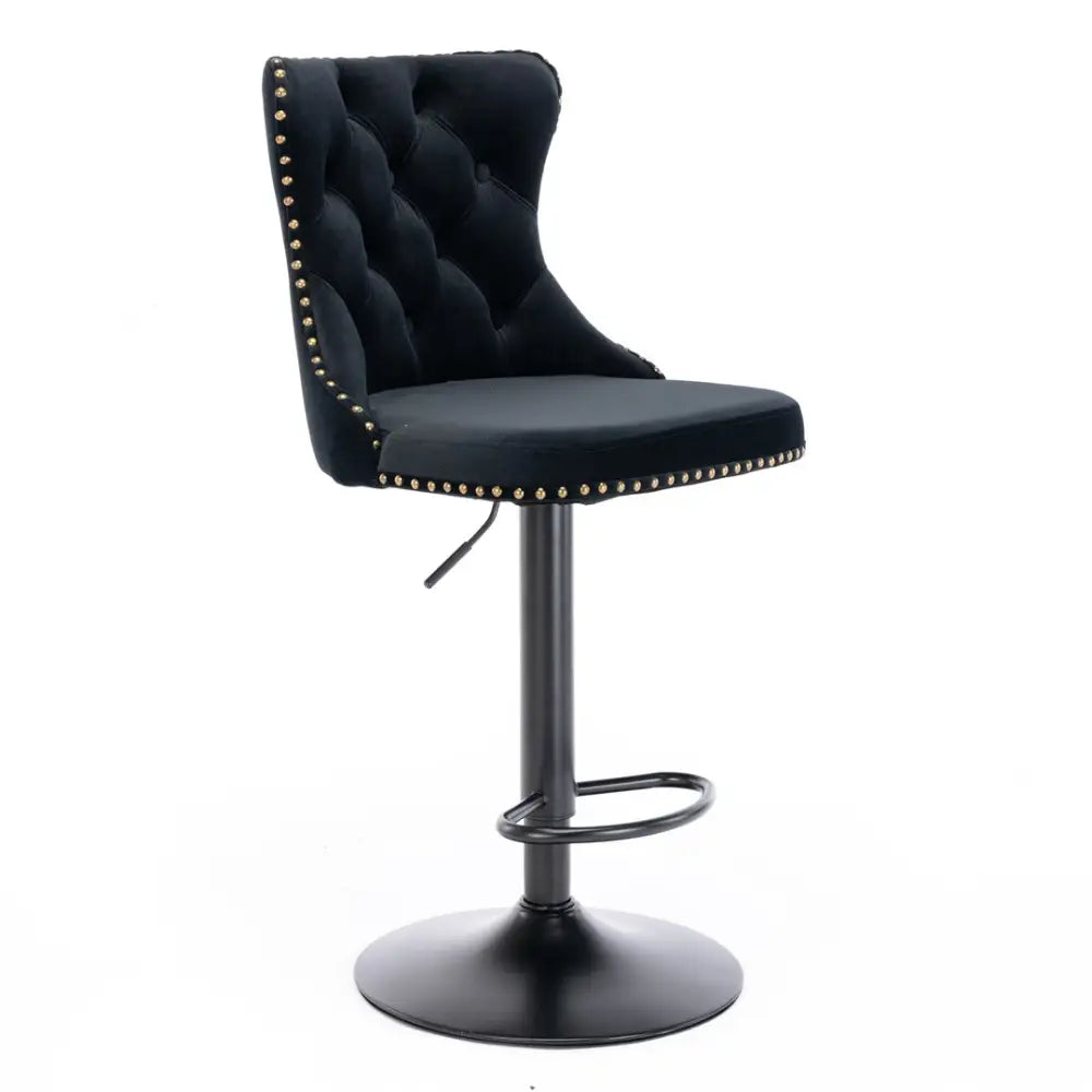 2x Height Adjustable Swivel Bar Stool Velvet Nailhead Barstool with Footrest - Furniture > Bar Stools & Chairs > Table