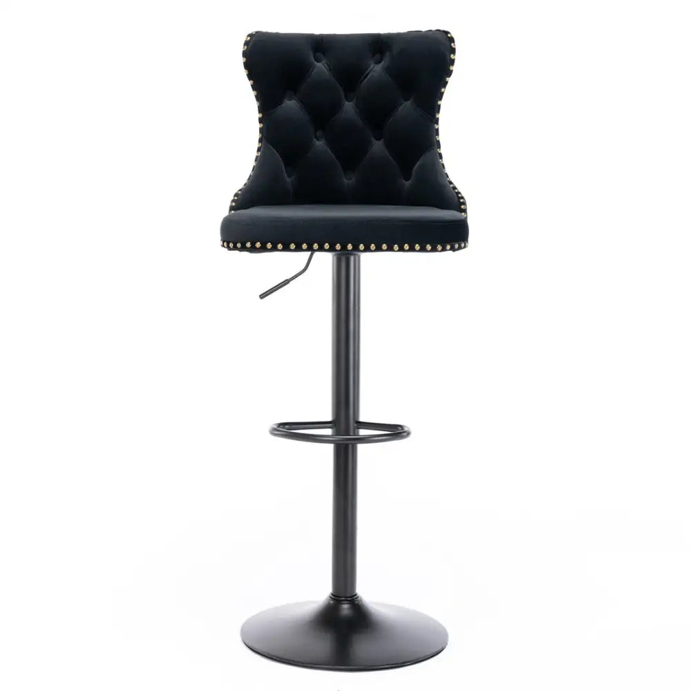 2x Height Adjustable Swivel Bar Stool Velvet Nailhead Barstool with Footrest - Furniture > Bar Stools & Chairs > Table