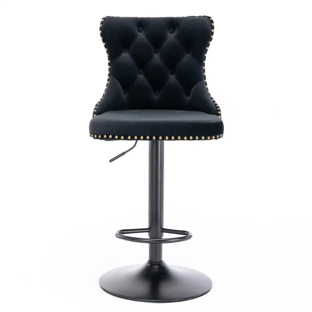 2x Height Adjustable Swivel Bar Stool Velvet Nailhead Barstool with Footrest - Furniture > Bar Stools & Chairs > Table