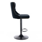 2x Height Adjustable Swivel Bar Stool Velvet Nailhead Barstool with Footrest - Furniture > Bar Stools & Chairs > Table