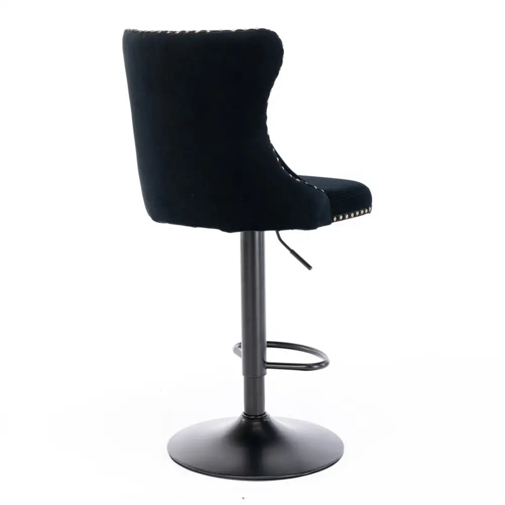 2x Height Adjustable Swivel Bar Stool Velvet Nailhead Barstool with Footrest - Furniture > Bar Stools & Chairs > Table