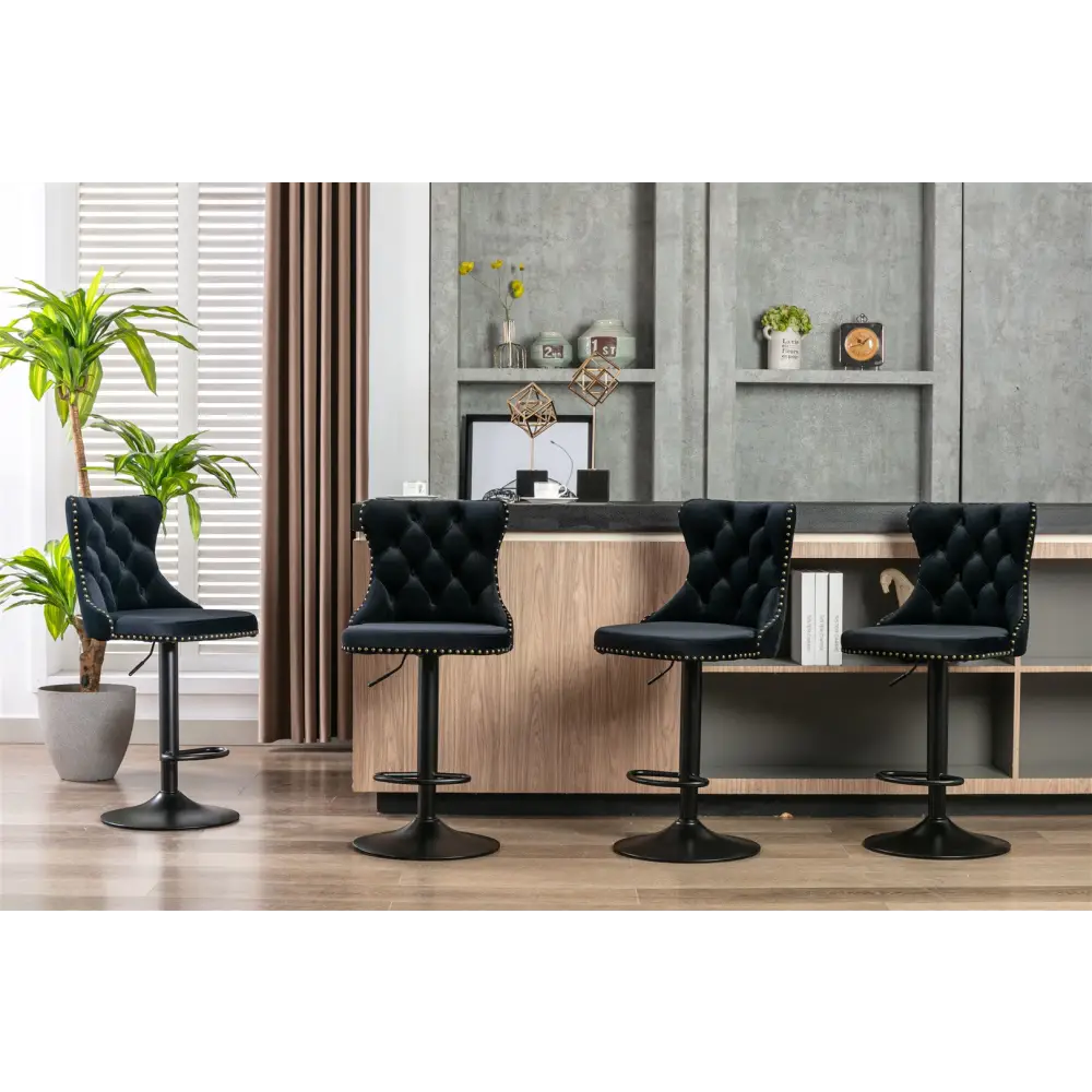 2x Height Adjustable Swivel Bar Stool Velvet Nailhead Barstool with Footrest - Furniture > Bar Stools & Chairs > Table