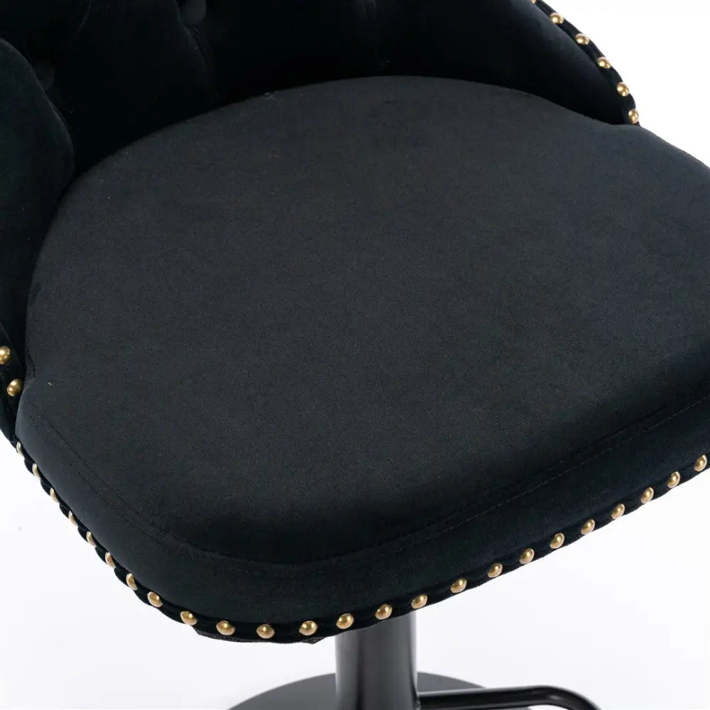 2x Height Adjustable Swivel Bar Stool Velvet Nailhead Barstool with Footrest - Furniture > Bar Stools & Chairs > Table