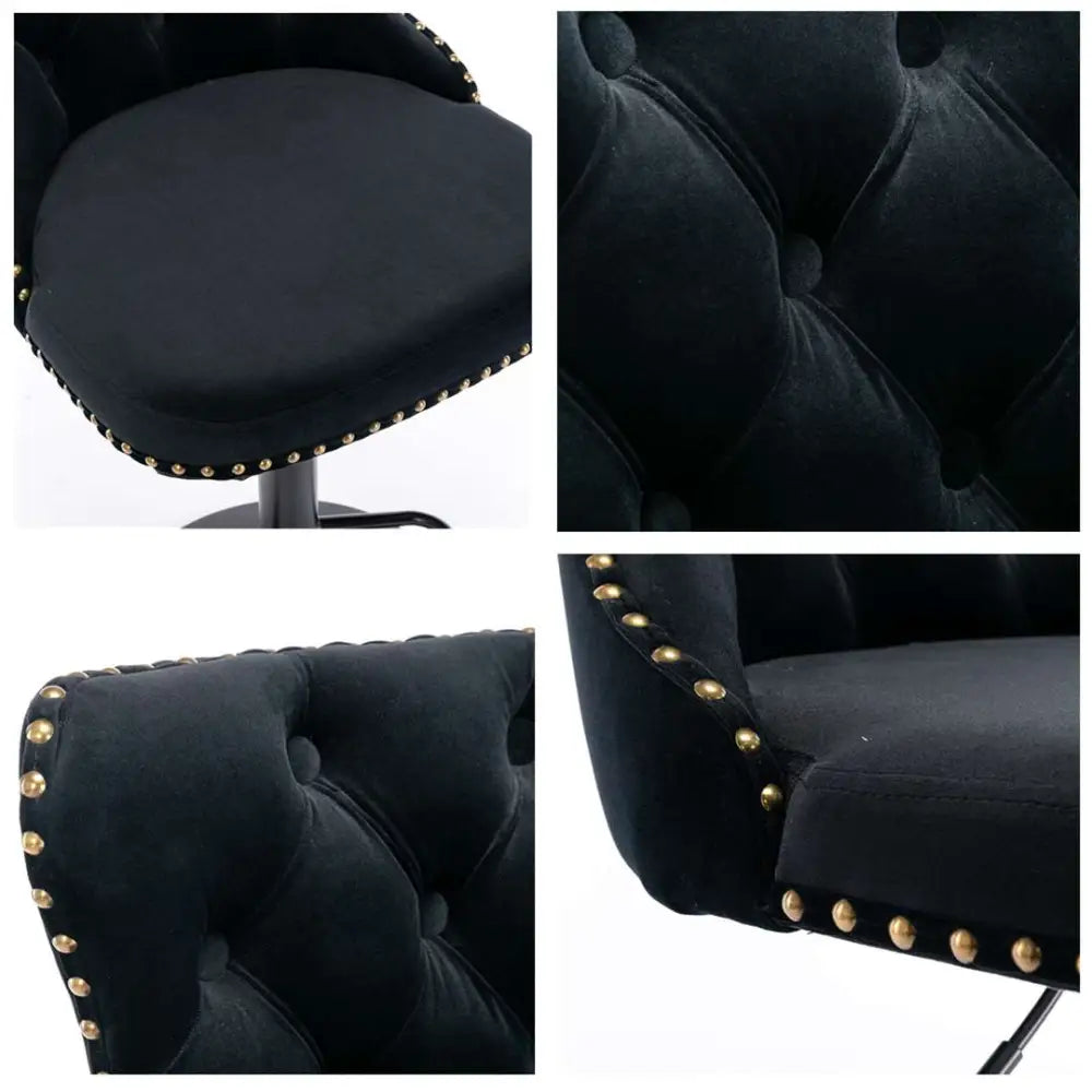 2x Height Adjustable Swivel Bar Stool Velvet Nailhead Barstool with Footrest - Furniture > Bar Stools & Chairs > Table