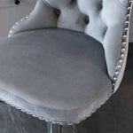 2x Height Adjustable Swivel Bar Stool Velvet Stud Barstool with Footrest and Chromed Base- Gray - Furniture > Bar