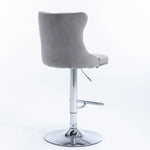 2x Height Adjustable Swivel Bar Stool Velvet Stud Barstool with Footrest and Chromed Base- Gray - Furniture > Bar