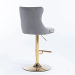2x Height Adjustable Swivel Bar Stool Velvet Studs Barstool with Footrest and Golden Base- Grey - Furniture > Bar