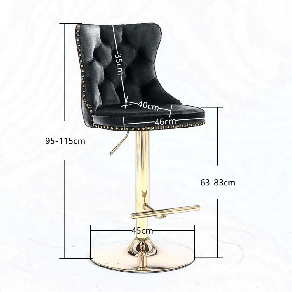 2x Height Adjustable Swivel Bar Stool Velvet Studs Barstool with Footrest and Golden Base- Beige - Furniture > Bar