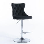 2x Height Adjustable Swivel Bar Stool Velvet Studs Barstool with Footrest and Chromed Base- Black - Furniture > Bar
