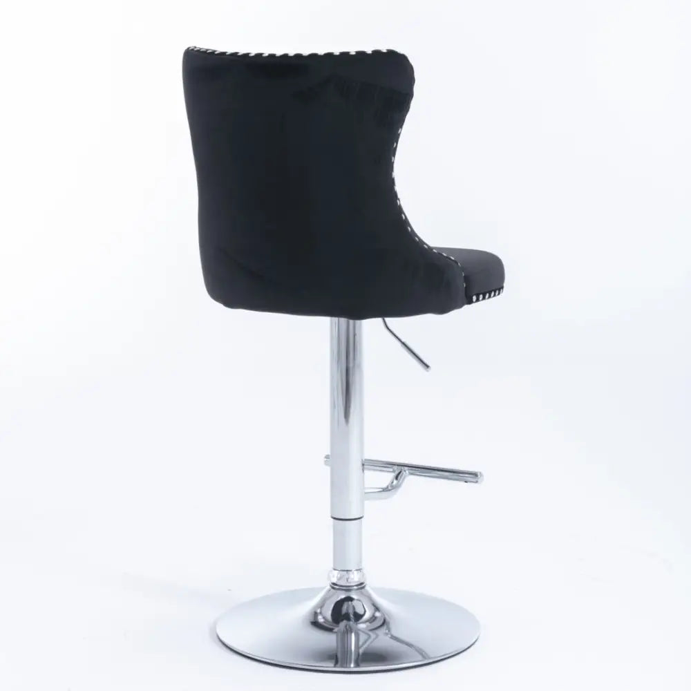 2x Height Adjustable Swivel Bar Stool Velvet Studs Barstool with Footrest and Chromed Base- Black - Furniture > Bar