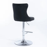 2x Height Adjustable Swivel Bar Stool Velvet Studs Barstool with Footrest and Chromed Base- Black - Furniture > Bar