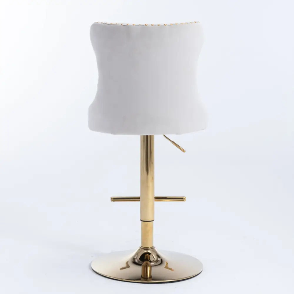 2x Height Adjustable Swivel Bar Stool Velvet Studs Barstool with Footrest and Golden Base- Beige - Furniture > Bar