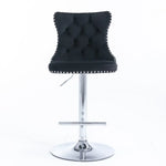 2x Height Adjustable Swivel Bar Stool Velvet Studs Barstool with Footrest and Chromed Base- Black - Furniture > Bar