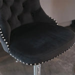 2x Height Adjustable Swivel Bar Stool Velvet Studs Barstool with Footrest and Chromed Base- Black - Furniture > Bar