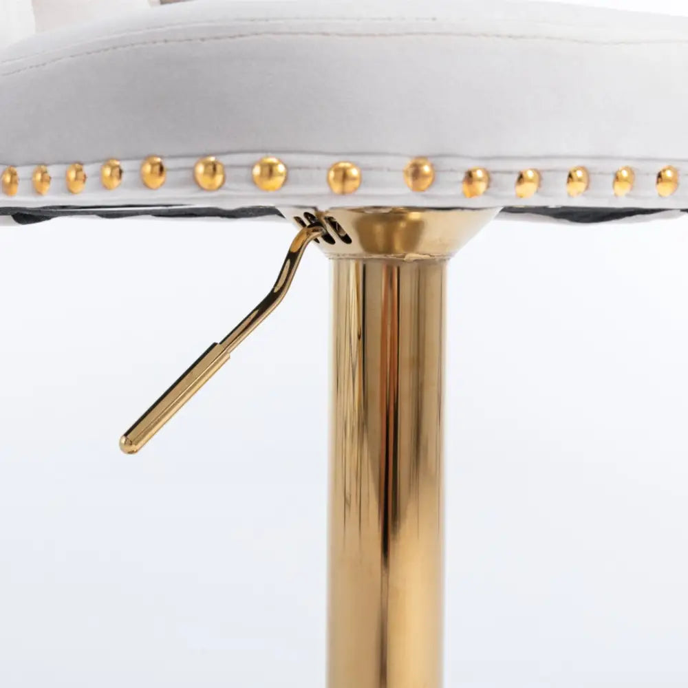 2x Height Adjustable Swivel Bar Stool Velvet Studs Barstool with Footrest and Golden Base- Beige - Furniture > Bar