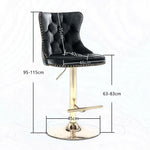 2x Height Adjustable Swivel Bar Stool Velvet Studs Barstool with Footrest and Golden Base- Grey - Furniture > Bar