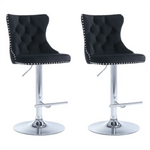 2x Height Adjustable Swivel Bar Stool Velvet Studs Barstool with Footrest and Chromed Base- Black - Furniture > Bar