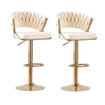 2x Height Beige Velvet Padded Golden Round Base Barstools Chairs - Furniture > Bar Stools & Chairs > Table & Bar Stools