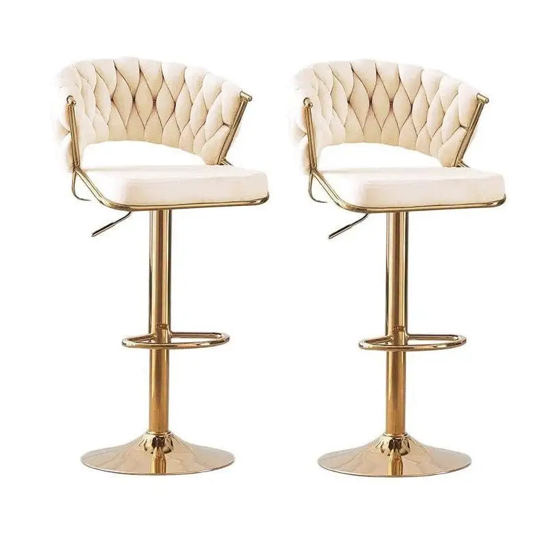 2x Height Beige Velvet Padded Golden Round Base Barstools Chairs - Furniture > Bar Stools & Chairs > Table & Bar Stools