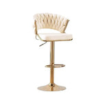 2x Height Beige Velvet Padded Golden Round Base Barstools Chairs - Furniture > Bar Stools & Chairs > Table & Bar Stools
