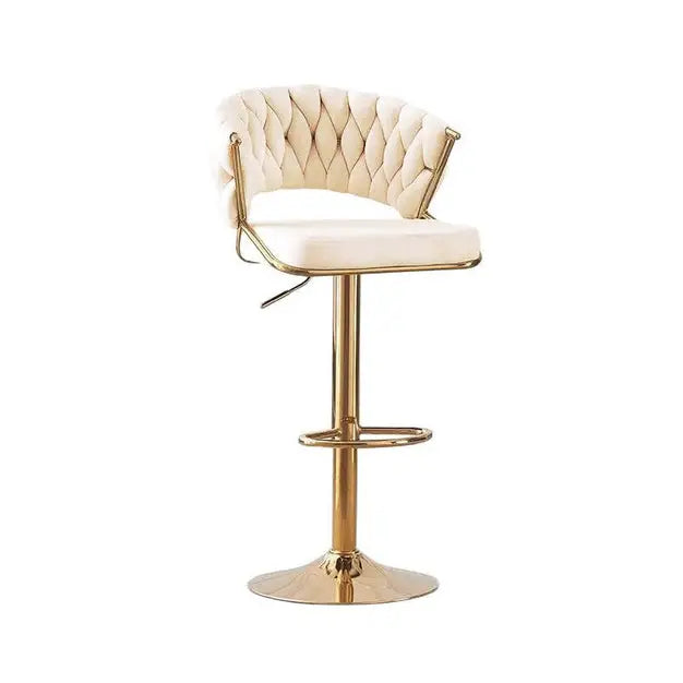 2x Height Beige Velvet Padded Golden Round Base Barstools Chairs - Furniture > Bar Stools & Chairs > Table & Bar Stools