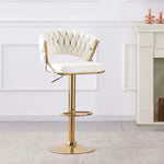 2x Height Beige Velvet Padded Golden Round Base Barstools Chairs - Furniture > Bar Stools & Chairs > Table & Bar Stools