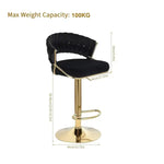 2x Height Black Velvet Padded Golden Round Base Barstools Chairs - Furniture > Bar Stools & Chairs > Table & Bar Stools