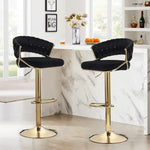 2x Height Black Velvet Padded Golden Round Base Barstools Chairs - Furniture > Bar Stools & Chairs > Table & Bar Stools