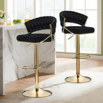 2x Height Black Velvet Padded Golden Round Base Barstools Chairs - Furniture > Bar Stools & Chairs > Table & Bar Stools