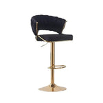 2x Height Black Velvet Padded Golden Round Base Barstools Chairs - Furniture > Bar Stools & Chairs > Table & Bar Stools