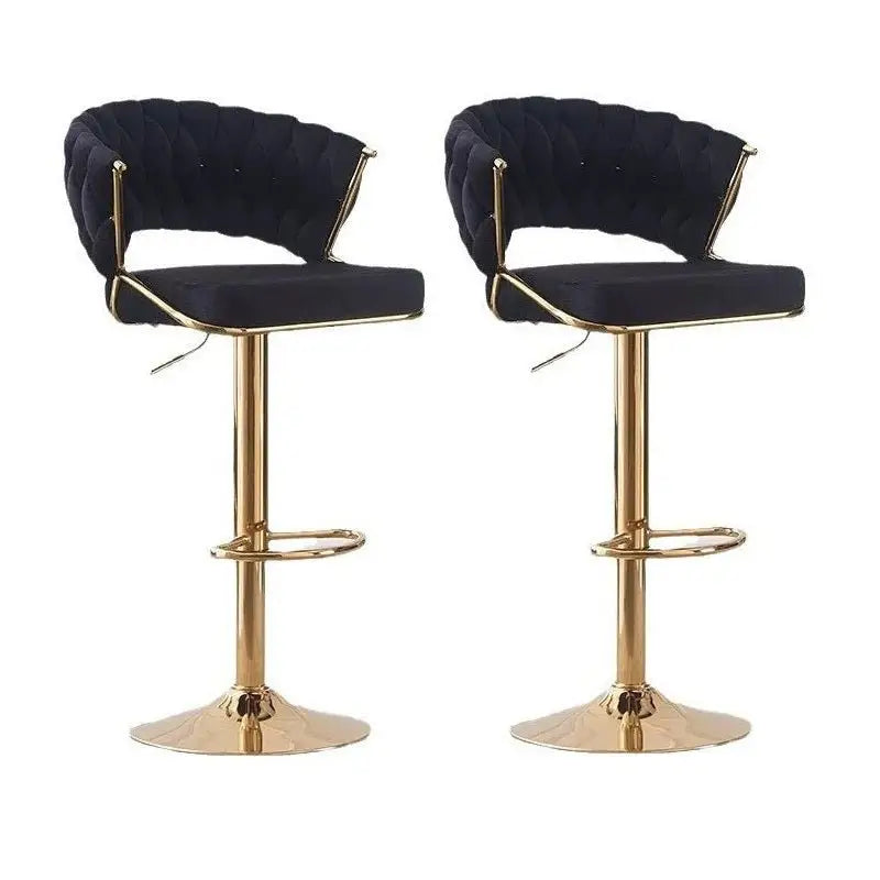 2x Height Black Velvet Padded Golden Round Base Barstools Chairs - Furniture > Bar Stools & Chairs > Table & Bar Stools