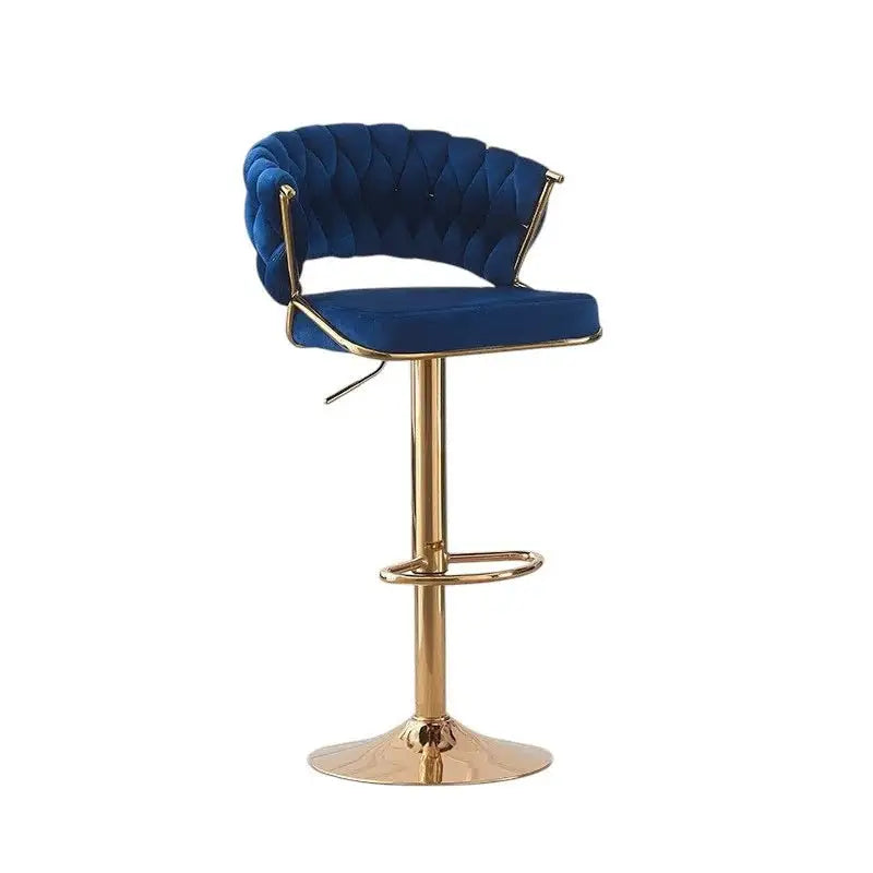 2x Height Blue Velvet Padded Golden Round Base Barstools Chairs - Furniture > Bar Stools & Chairs > Table & Bar Stools