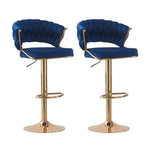 2x Height Blue Velvet Padded Golden Round Base Barstools Chairs - Furniture > Bar Stools & Chairs > Table & Bar Stools