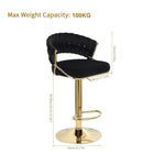 2x Height Blue Velvet Padded Golden Round Base Barstools Chairs - Furniture > Bar Stools & Chairs > Table & Bar Stools
