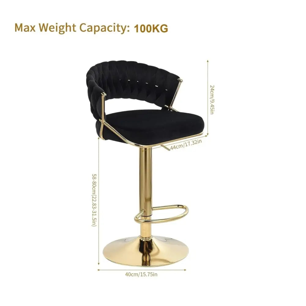 2x Height Green Velvet Padded Golden Round Base Barstools Chairs - Furniture > Bar Stools & Chairs > Table & Bar Stools