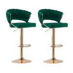 2x Height Green Velvet Padded Golden Round Base Barstools Chairs - Furniture > Bar Stools & Chairs > Table & Bar Stools
