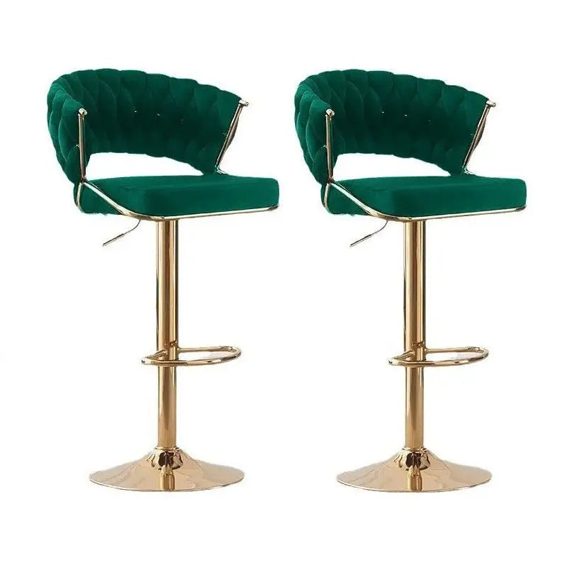 2x Height Green Velvet Padded Golden Round Base Barstools Chairs - Furniture > Bar Stools & Chairs > Table & Bar Stools