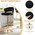 2x Height Green Velvet Padded Golden Round Base Barstools Chairs - Furniture > Bar Stools & Chairs > Table & Bar Stools