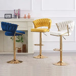 2x Height Grey Velvet Padded Golden Round Base Barstools Chairs - Furniture > Bar Stools & Chairs > Table & Bar Stools