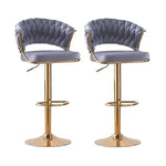2x Height Grey Velvet Padded Golden Round Base Barstools Chairs - Furniture > Bar Stools & Chairs > Table & Bar Stools