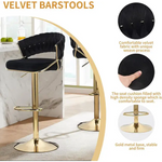 2x Height Grey Velvet Padded Golden Round Base Barstools Chairs - Furniture > Bar Stools & Chairs > Table & Bar Stools