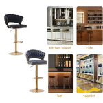 2x Height Grey Velvet Padded Golden Round Base Barstools Chairs - Furniture > Bar Stools & Chairs > Table & Bar Stools