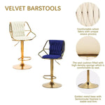 2x Height Velvet Padded Golden Round Base Barstools Chairs with Backrest and Footrest -BLACK - Furniture > Bar Stools &