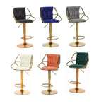 2x Height Velvet Padded Golden Round Base Barstools Chairs with Backrest and Footrest -GREEN - Furniture > Bar Stools &
