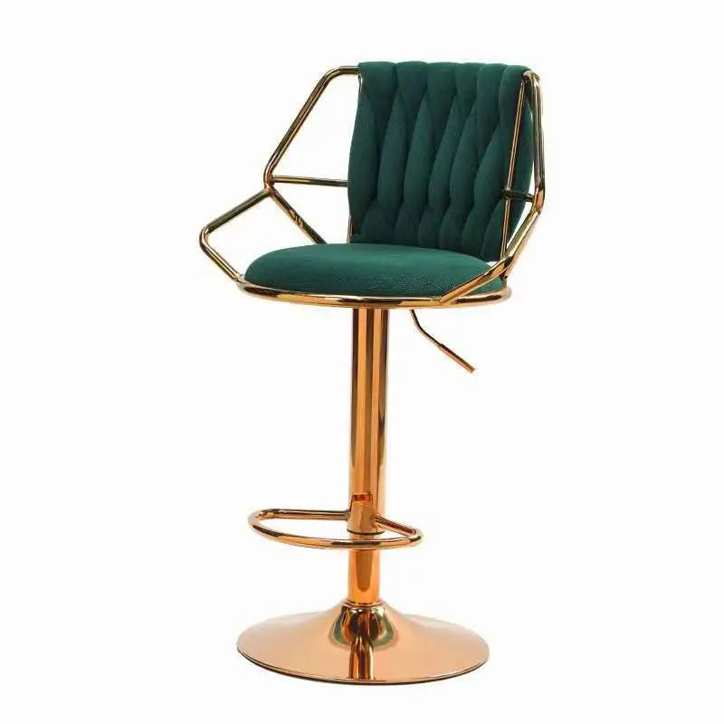 2x Height Velvet Padded Golden Round Base Barstools Chairs with Backrest and Footrest -GREEN - Furniture > Bar Stools &
