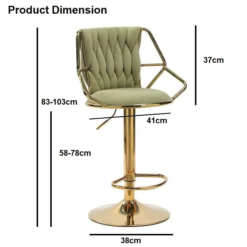 2x Height Velvet Padded Golden Round Base Barstools Chairs with Backrest and Footrest -GREEN - Furniture > Bar Stools &