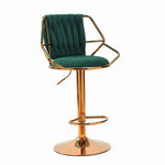 2x Height Velvet Padded Golden Round Base Barstools Chairs with Backrest and Footrest -GREEN - Furniture > Bar Stools &