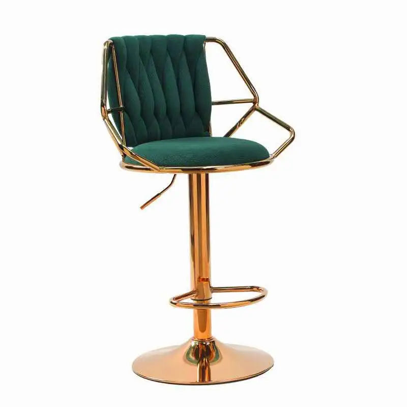 2x Height Velvet Padded Golden Round Base Barstools Chairs with Backrest and Footrest -GREEN - Furniture > Bar Stools &