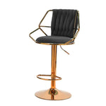 2x Height Velvet Padded Golden Round Base Barstools Chairs with Backrest and Footrest -BLACK - Furniture > Bar Stools &