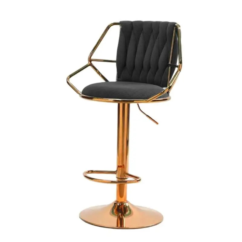 2x Height Velvet Padded Golden Round Base Barstools Chairs with Backrest and Footrest -BLACK - Furniture > Bar Stools &
